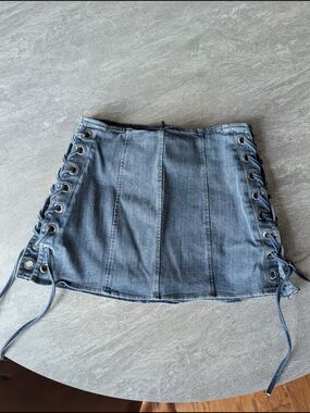 french kyss Denim Lace-Up Mini Skirt - Light Blue